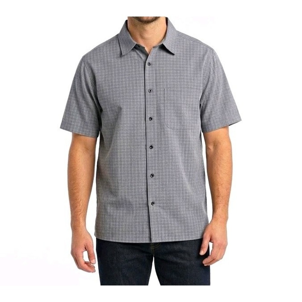 Consensus Trip Ready Shirt Mens L Gray Check Short Sleeve Button-Up Point